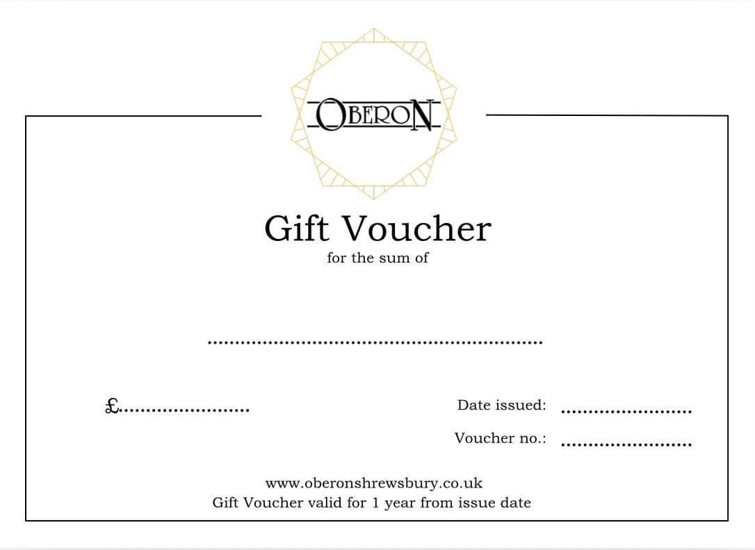 An Oberon gift voucher, valid for a year across all three Wyle Cop shops.