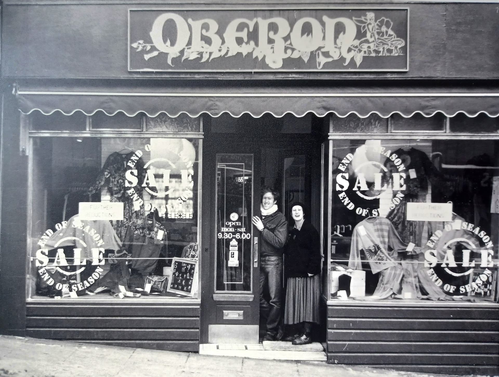 Outside the No. 25 Wyle Cop shop in the early days.