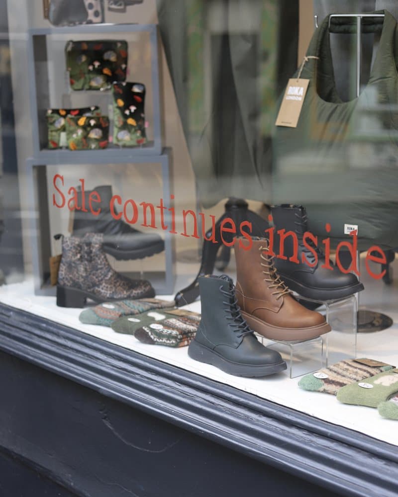Leather ankle boots in an Oberon window display.